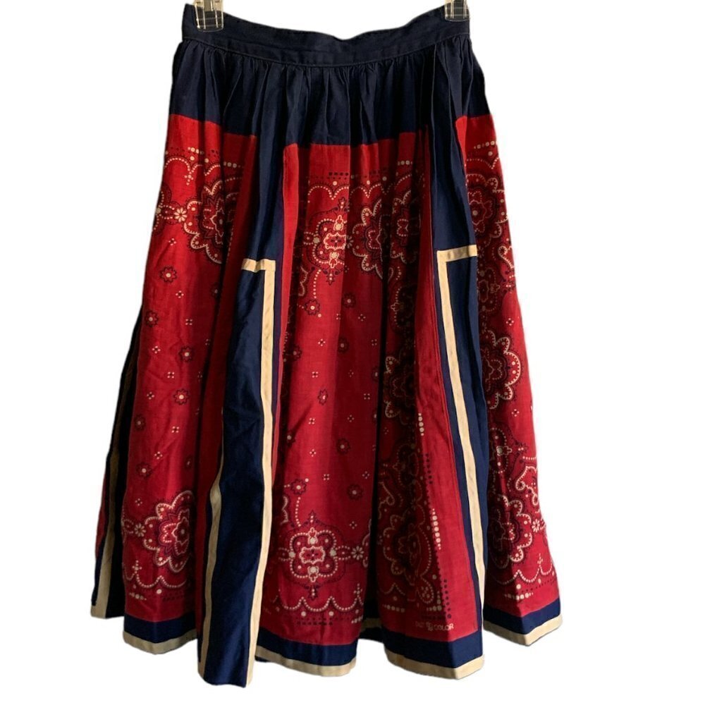 Vintage 40s 50s Western Prairie Full/Circle Pleat Skirt‎ Red Blue XS #92G - Picture 7 of 11